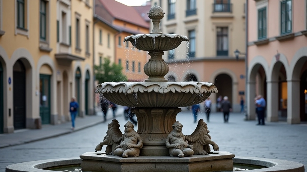Kašna se zdobením z periody baroka na historickém náměstí