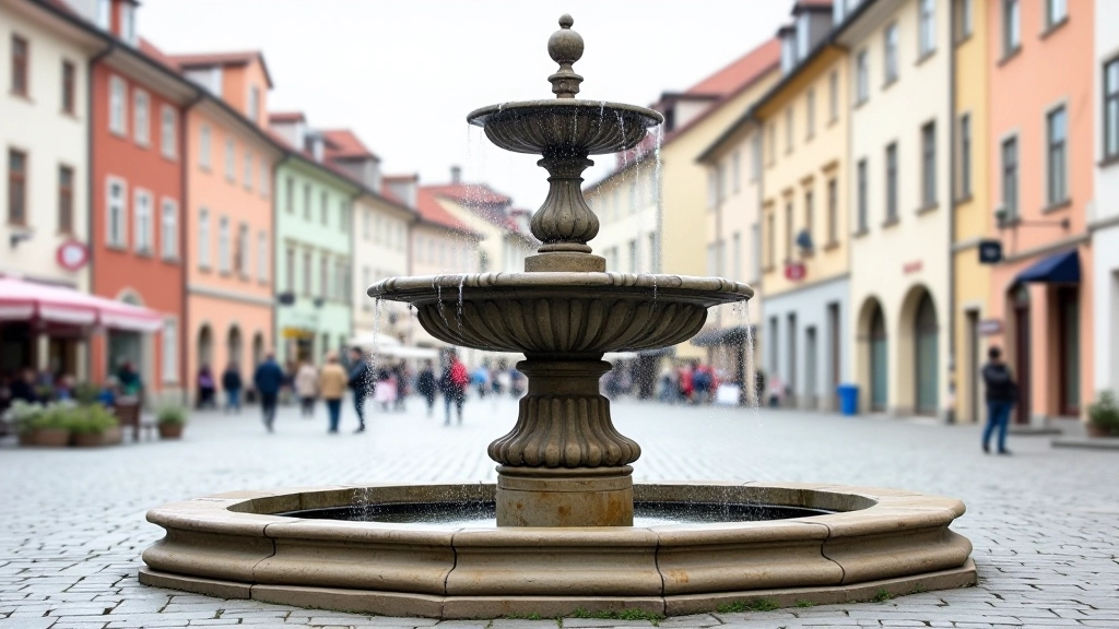 Kašna na historickém náměstí s vodou a přírodou v pozadí